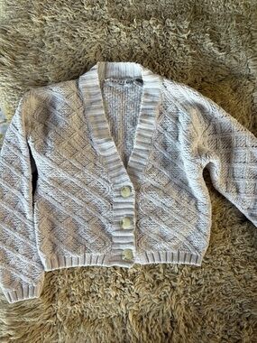 Vintage Y2K Cropped White Textured Cardigan Small
